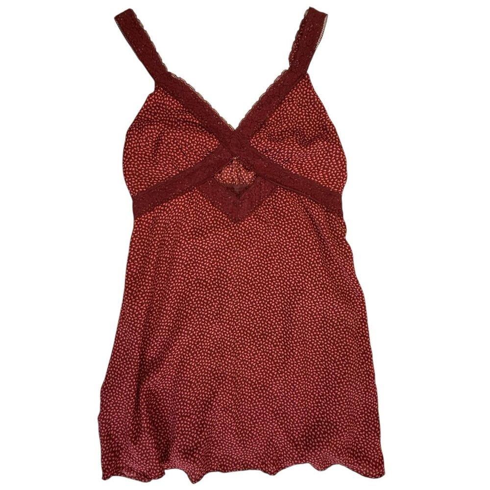 American Eagle Floral Lace Babydoll Mini Dress Large Pink Red Cut Out